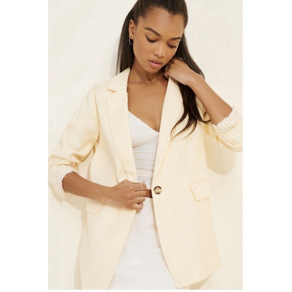 Anthropologie Maeve Tessie Blazer Linen Edition Sz Md Yellow
